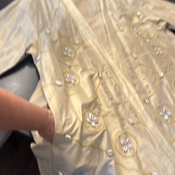 AS*HRO Silk Blend, Seashell & Gold Thread Embroidered Dress & Matching Jacket, L - Picture 6 of 15